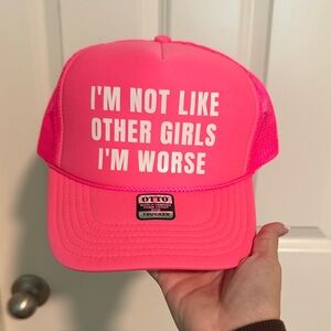 OTTO Neon Pink Trucker Hat with White Slogan